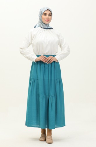Elastic waist Shirred Skirt 0144-03 Petrol 0144-03