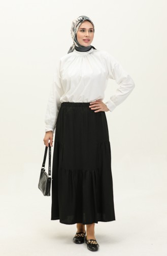Elastic waist Shirred Skirt 0144-05 Black 0144-05