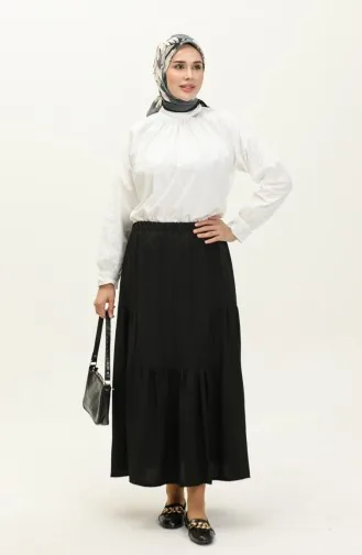 Elastic waist Shirred Skirt 0144-05 Black 0144-05