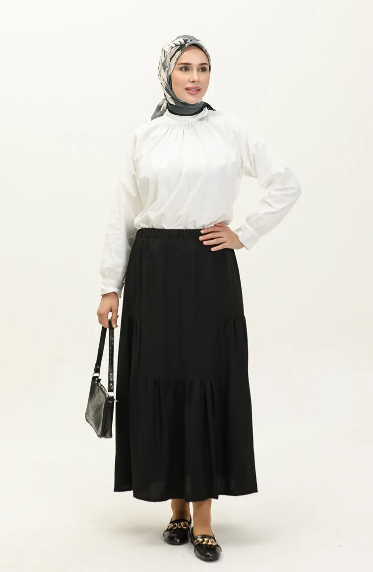 Elastic waist Shirred Skirt 0144-05 Black 0144-05