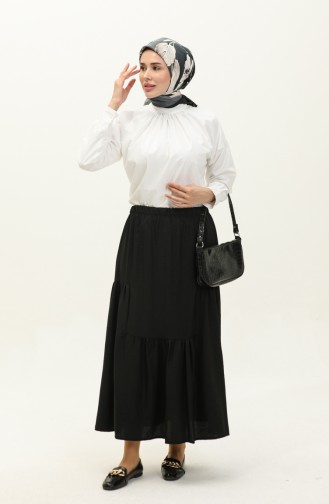 Elastic waist Shirred Skirt 0144-05 Black 0144-05