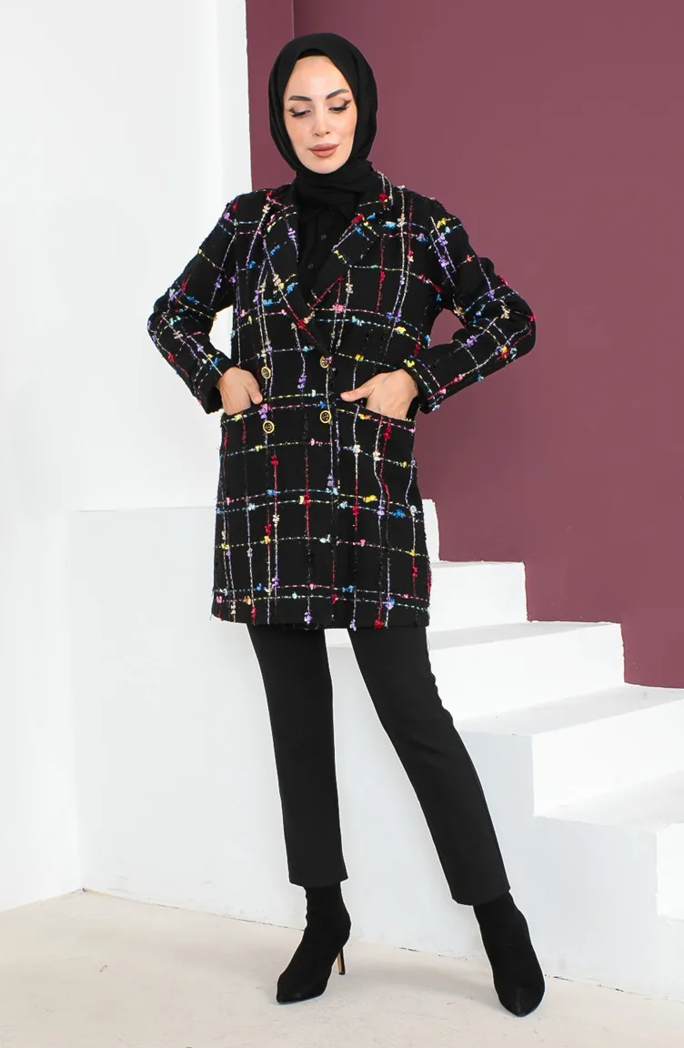 Tweed Blazer Jacket 23k8773-03 Black Claret Red 23K8773-03