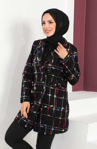 جاكيت بليزر من التويد 23K8773-03 لون أسود وأحمر خمري 23K8773-03