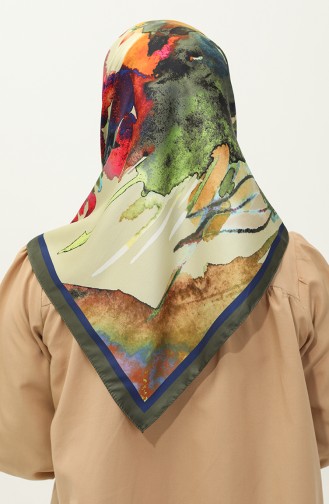 Karaca Patterned Twill Scarf 81028-03 Green Blue 81028-03