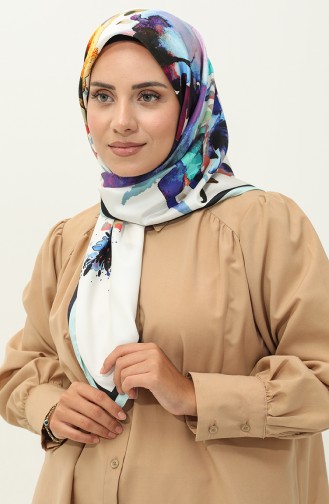 Karaca Desenli Twill Eşarp 81028-10 Su Yeşili Mor