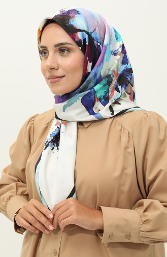 Karaca Desenli Twill Eşarp 81028-10 Su Yeşili Mor