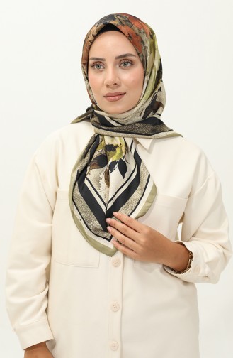 Karaca Patterned Twill Scarf 81029-08 Oil Green Black 81029-08