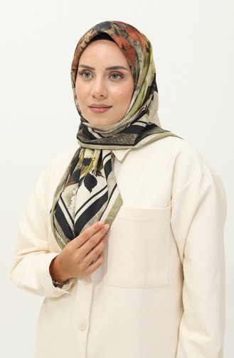 Karaca Patterned Twill Scarf 81029-08 Oil Green Black 81029-08