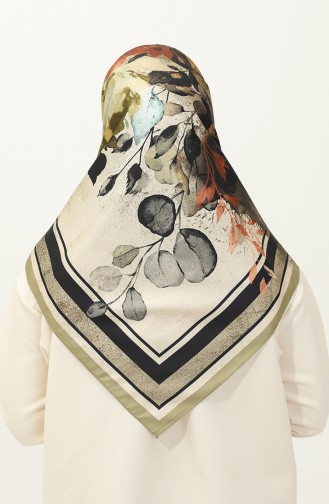 Karaca Patterned Twill Scarf 81029-08 Oil Green Black 81029-08