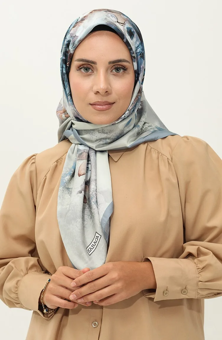 كاراجا إيشارب من التويل بتصميم مُطبع 81030-06 لون أزرق ثلجي و ليلكي 81030-06
