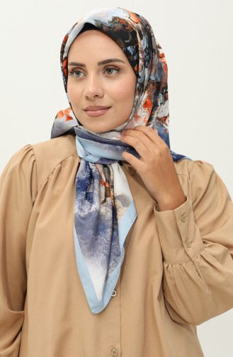 Karaca Patterned Twill Scarf 81030-09 Blue Saks 81030-09