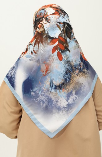 Karaca Patterned Twill Scarf 81030-09 Blue Saks 81030-09