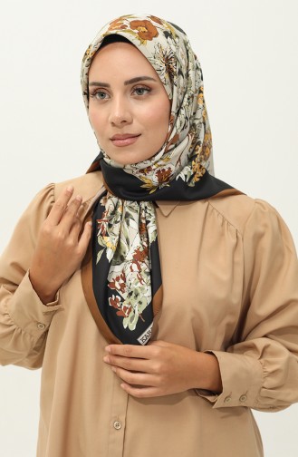 Karaca Desenli Twill Eşarp 81033-12 Kahverengi Siyah