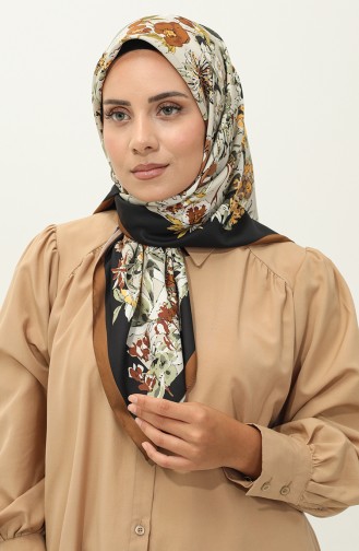 Karaca Desenli Twill Eşarp 81033-12 Kahverengi Siyah