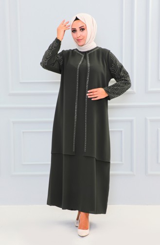 Groot Formaat Abaya Met Steenprint 6100-01 Kaki 6100-01