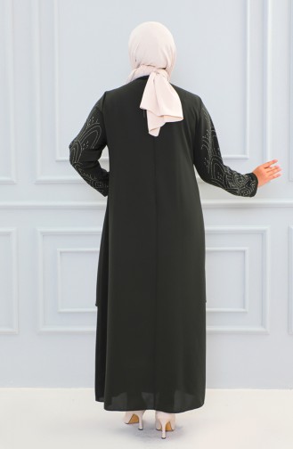 Abaya Pierre Imprimée Grande Taille 6100-01 Khaki 6100-01