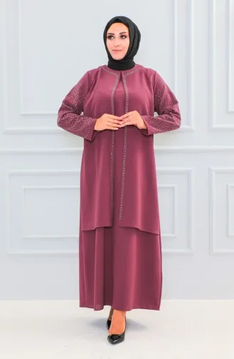 عباية بتصميم حجر مقاس كبير 6100-02 وردي فاتح 6100-02