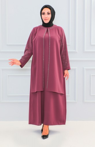 Plus Size Stone Printed Abaya 6100-02 Dusty Rose 6100-02