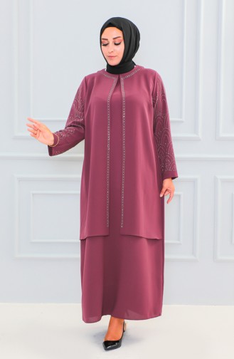 Plus Size Stone Printed Abaya 6100-02 Dusty Rose 6100-02