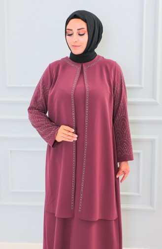 Abaya Pierre Imprimée Grande Taille 6100-02 Rose Poudré 6100-02