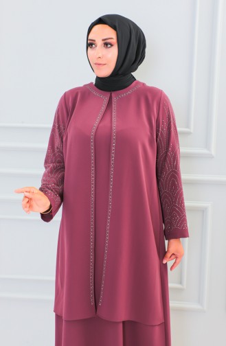 Plus Size Stone Printed Abaya 6100-02 Dusty Rose 6100-02