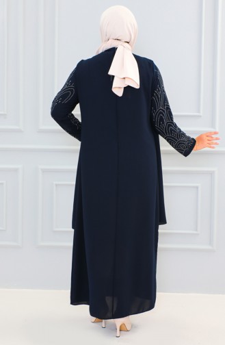 Plus Size Stone Printed Abaya 6100-03 Dark Blue 6100-03