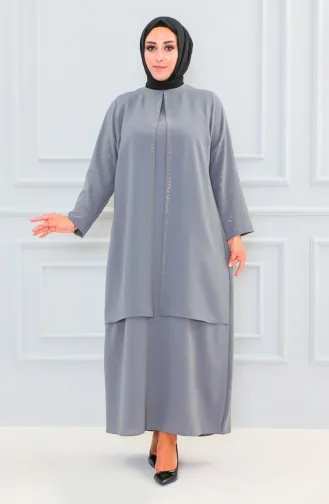 Übergröße Stein bedruckte Abaya 6100-04 Grau 6100-04
