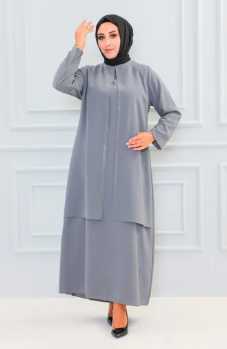Übergröße Stein bedruckte Abaya 6100-04 Grau 6100-04