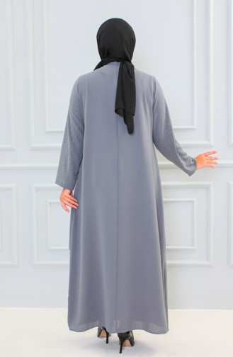 Abaya Imprimé Pierre Grande Taille 6100-04 Gris 6100-04