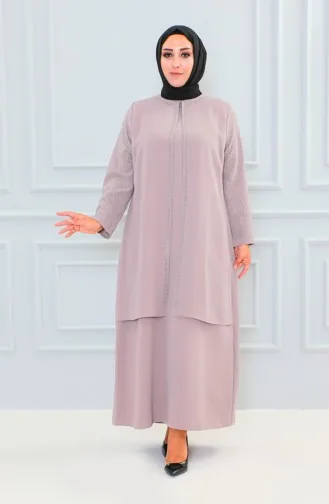 عباية بتصميم حجر مقاس كبير 6100-05 بيج 6100-05