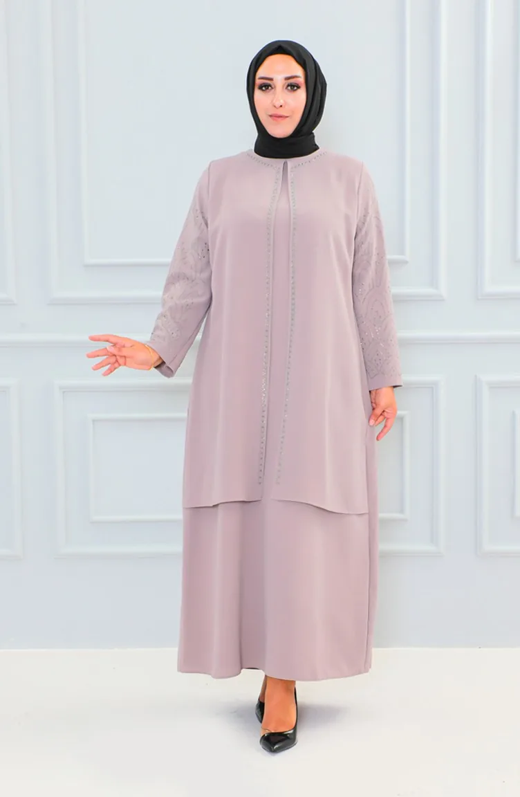 عباية بتصميم حجر مقاس كبير 6100-05 بيج 6100-05