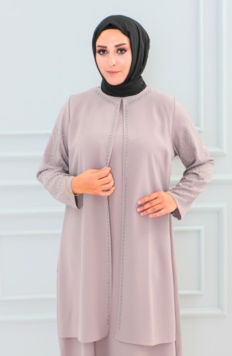 Plus Size Stone Printed Abaya 6100-05 Beige 6100-05