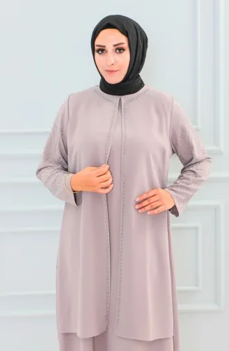 عباية بتصميم حجر مقاس كبير 6100-05 بيج 6100-05