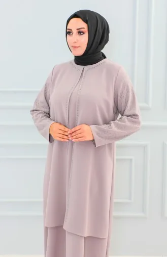 عباية بتصميم حجر مقاس كبير 6100-05 بيج 6100-05