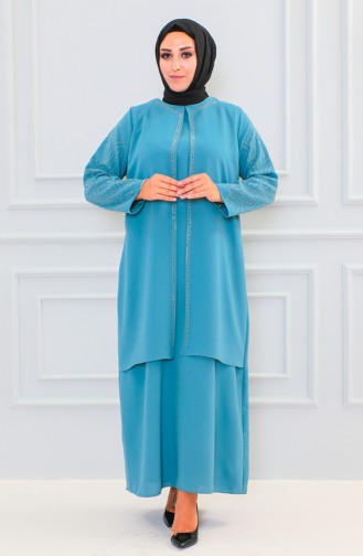 Abaya Imprimé Pierre Grande Taille 6100-06 Vert 6100-06