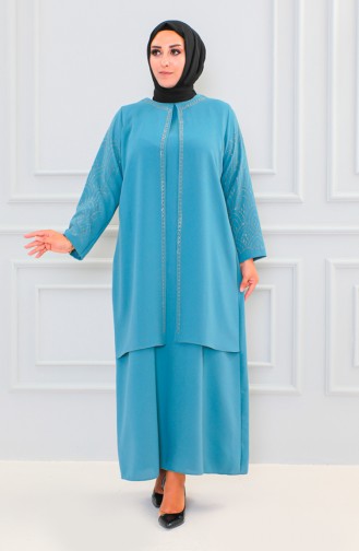 Abaya Imprimé Pierre Grande Taille 6100-06 Vert 6100-06