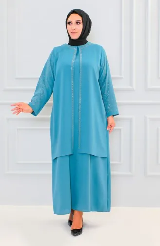 عباية بتصميم حجر مقاس كبير 6100-06 أخضر مينت 6100-06