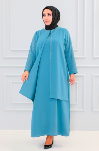 Groot Formaat Abaya Met Steenprint 6100-06 Groen 6100-06