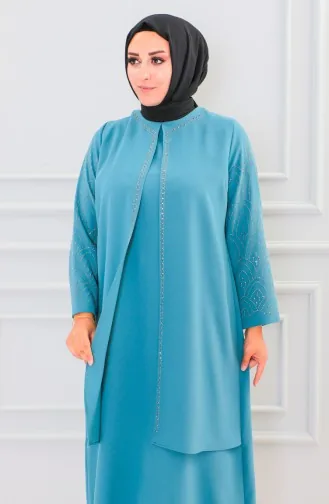 عباية بتصميم حجر مقاس كبير 6100-06 أخضر مينت 6100-06