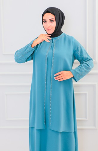 Groot Formaat Abaya Met Steenprint 6100-06 Groen 6100-06