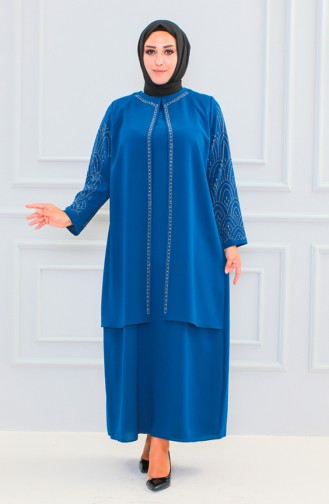 Abaya Imprimé Pierre Grande Taille 6100-07 Indigo 6100-07