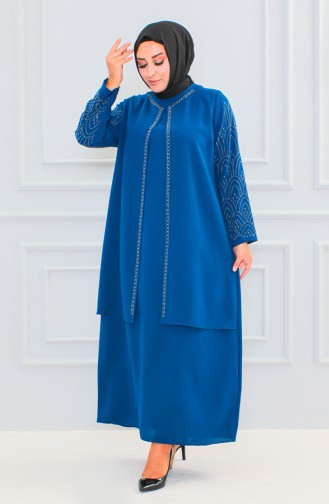 Abaya Imprimé Pierre Grande Taille 6100-07 Indigo 6100-07