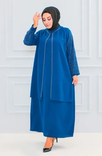 Abaya Imprimé Pierre Grande Taille 6100-07 Indigo 6100-07