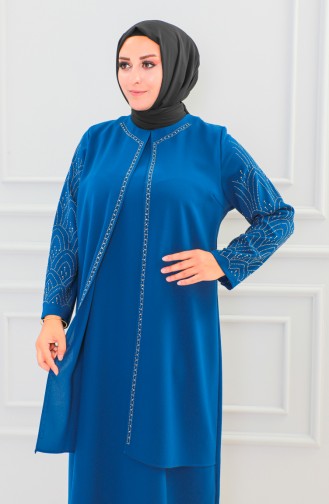 Abaya Imprimé Pierre Grande Taille 6100-07 Indigo 6100-07