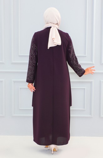 Plus Size Stone Printed Abaya 6100-08 Plum 6100-08