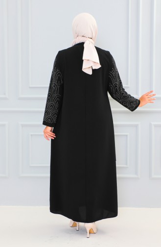 Abaya Imprimé Pierre Grande Taille 6100-09 Noir 6100-09