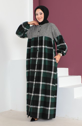 Geruite Wollen Abaya 23K8837-01 Zwart Smaragdgroen 23K8837-01