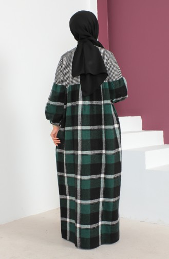 Geruite Wollen Abaya 23K8837-01 Zwart Smaragdgroen 23K8837-01