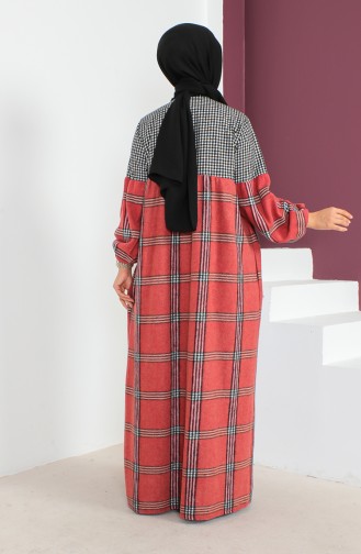 Plaid Wool Abaya 23K8837-02 Black Claret Red 23K8837-02