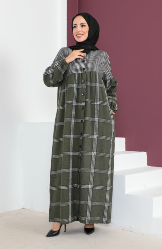 Plaid Wool Abaya 23K8837-03 Black Khaki 23K8837-03